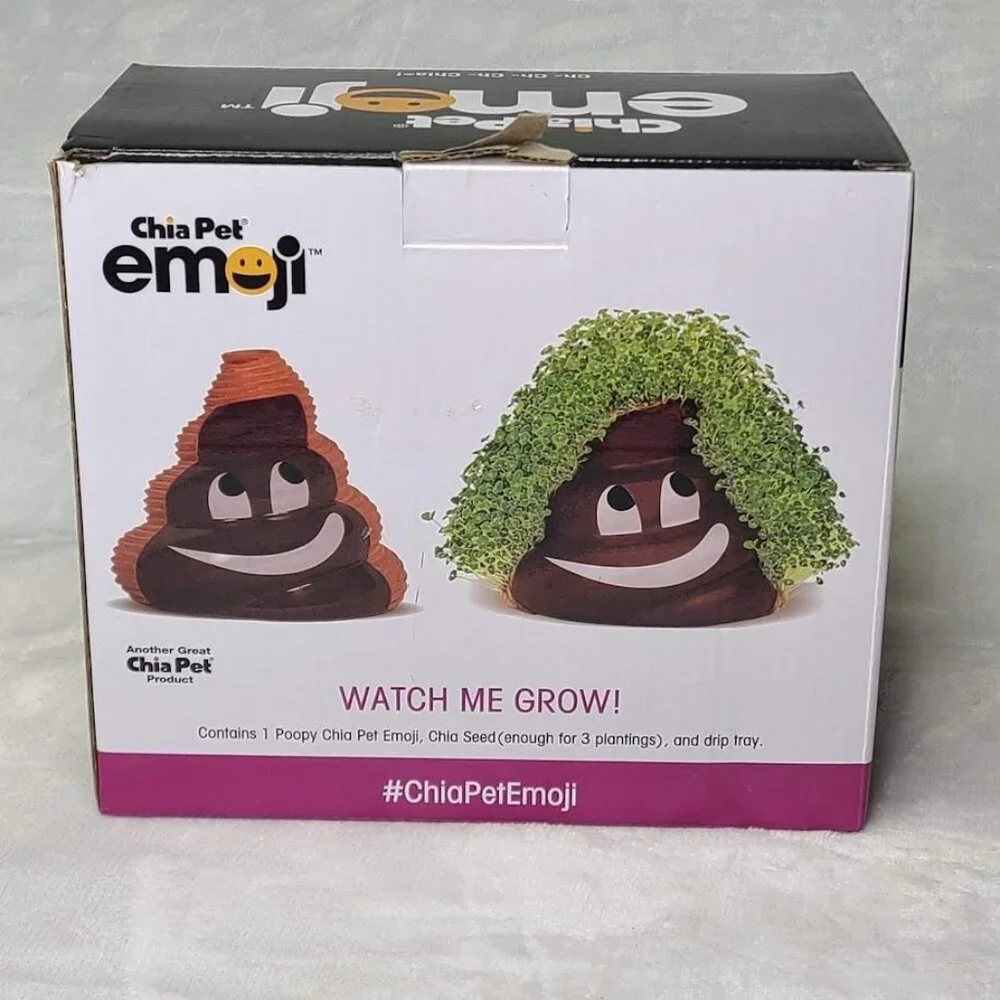 Chia Pet Emoji Poopy W/ Seed Pack Collectible Decorative Planter New Open Box - Picture 3 of 16